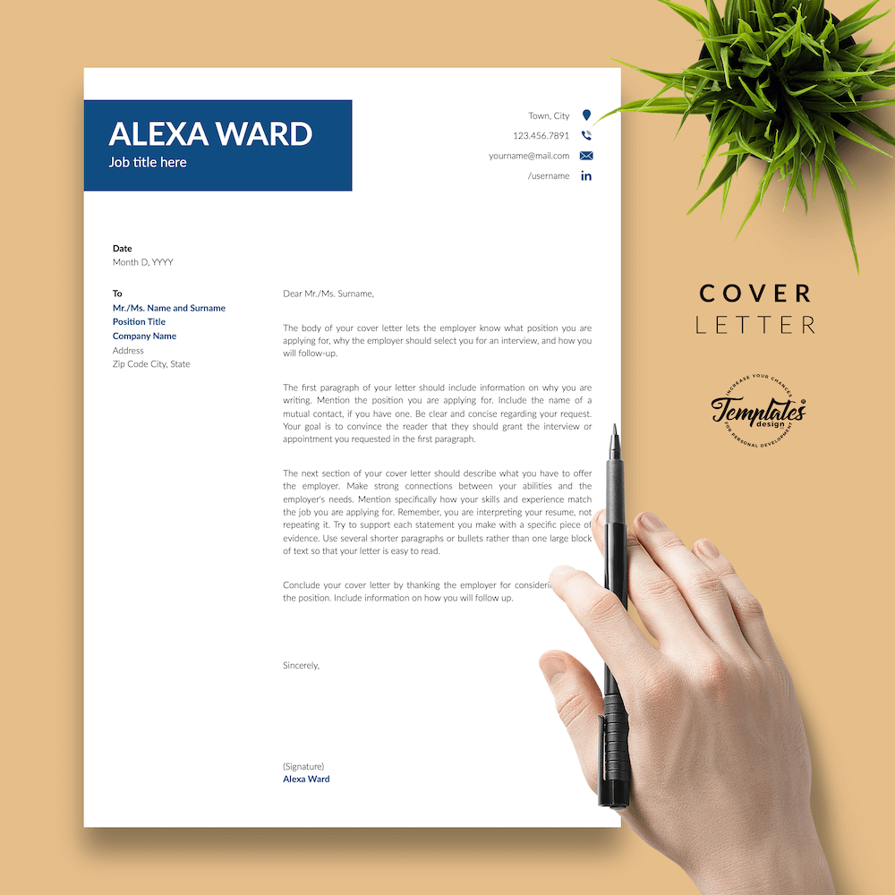Professional CV for Word - Alexa Ward 05 - Cover Letter