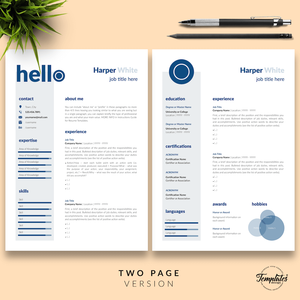 Photographer CV Template - Harper White 03 - Two Page Version - New version