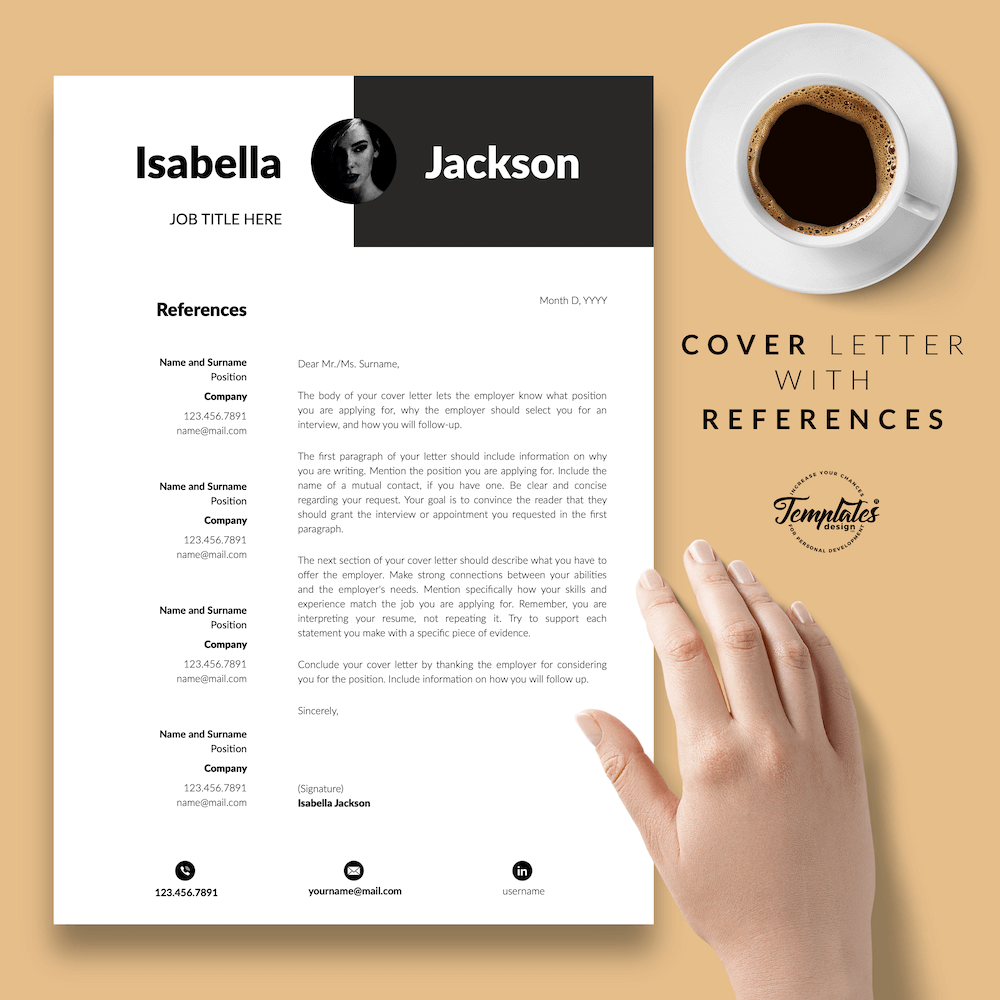 Modern Resume for Managers - Isabella Jackson 07 - Cover Letter with References - New version