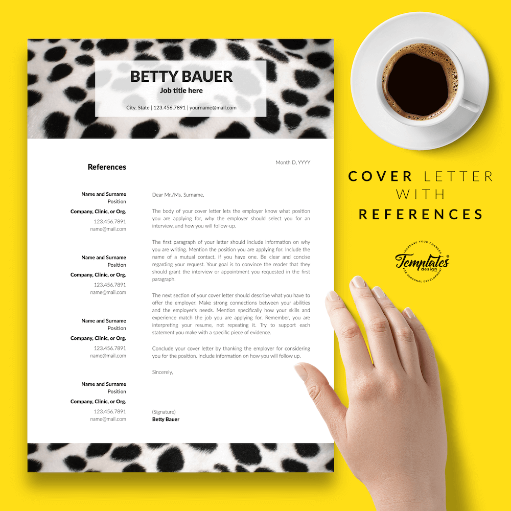 Animal Care Resume Template - Betty Bauer 07 - Cover Letter with References - New version
