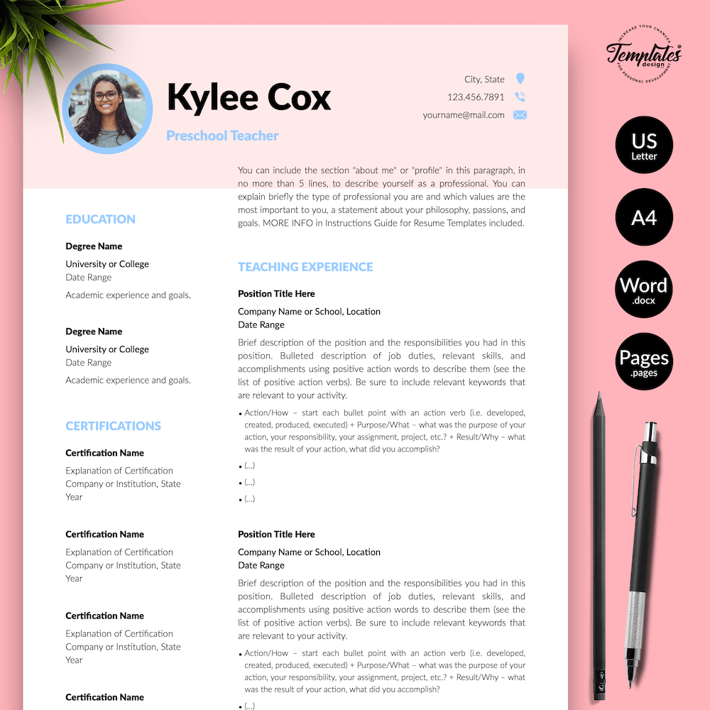 Beautiful Resume for Teacher - Kylie Cox 01 - Presentation - New version
