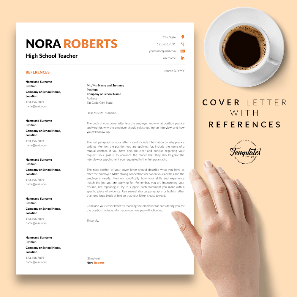 Modern Resume for Teaching - Nora Roberts 07 - Cover Letter with References - New version